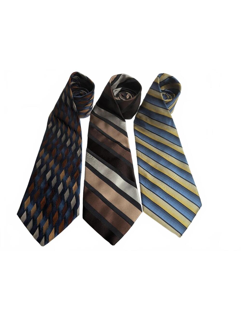 Set of 3 Men's Silk Ties in Striped and Geometric Patterns
